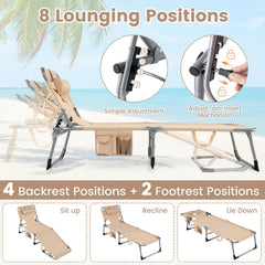 Folding Tanning Chair with Face Hole, Arm Cut Outs and 4 Backrest Positions, Beige