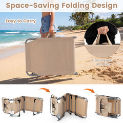 Folding Tanning Chair with Face Hole, Arm Cut Outs and 4 Backrest Positions, Beige