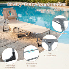 Folding Tanning Chair with Face Hole, Arm Cut Outs and 4 Backrest Positions, Beige