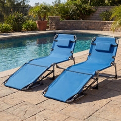 Folding Tanning Chair with 4 Level Backrest and Face Hole, Blue