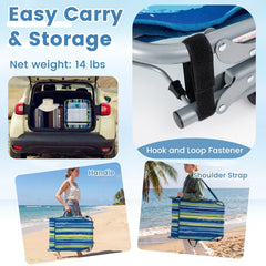 Folding Beach Tanning Chair with Shoulder Strap and Face Hole, Blue and Green Stripe