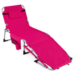 Folding Tanning Chair with Side Pocket and Detachable Head Pillow, Pink