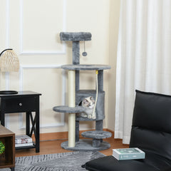 41" Cat Tree Tower Activity Center with Condo, Scratching Posts and Hanging Toys, Dark Grey