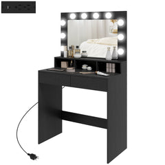 Vanity Table, Makeup Dressing Table with LED Lighting Mirror, Drawers, for Bedroom, Black