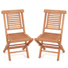 Teak Wood Folding Patio Chairs Set of 2 with X-Support & High Backrest for Backyard