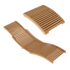 Set of 2 Teak Wood Folding Chaise Lounges with Contoured Slatted Seats