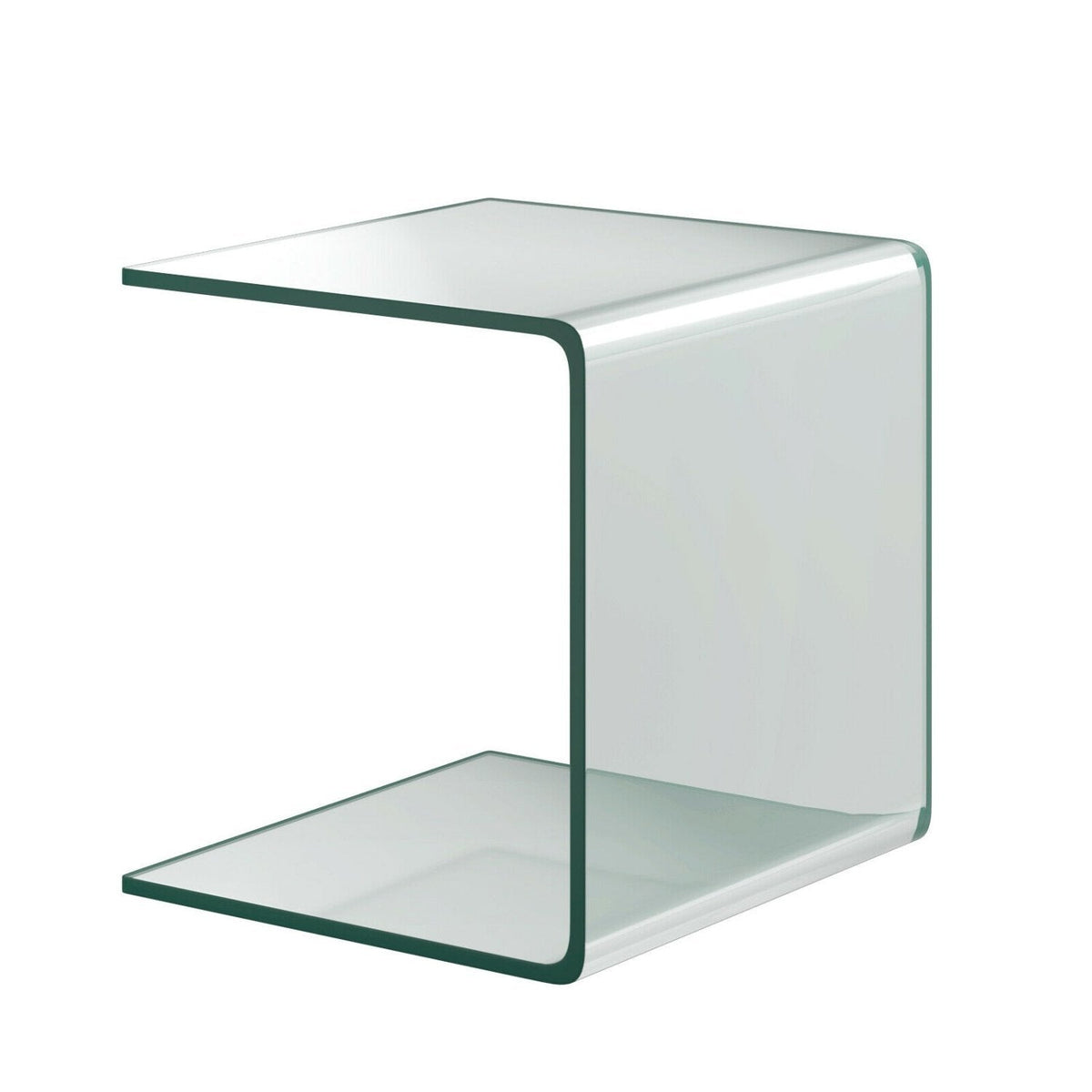 Bent Tempered Glass Waterfall End Table, 16.5 Inch Clear Side Table