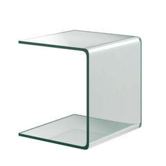Bent Tempered Glass Waterfall End Table, 16.5 Inch Clear Side Table
