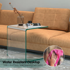 Bent Tempered Glass Waterfall End Table, 16.5 Inch Clear Side Table
