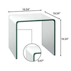 Bent Tempered Glass Waterfall End Table, 16.5 Inch Clear Side Table
