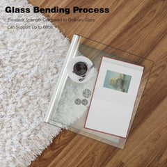 Bent Tempered Glass Waterfall End Table, 16.5 Inch Clear Side Table