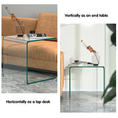 Bent Tempered Glass Waterfall End Table, 16.5 Inch Clear Side Table