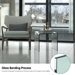 Bent Tempered Glass Waterfall End Table, 16.5 Inch Clear Side Table