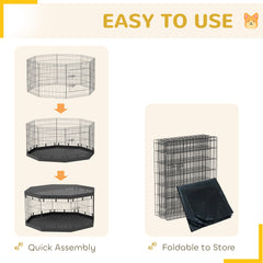 8 Panels Foldable Dog Playpen with Bottom Pad & Top Cover, 30" High