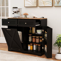 Tilt Out Trash Can Cabinet with Outlets and Adjustable Shelf-Black