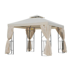 10' x 10' Patio Gazebo Outdoor, Canopy Shelter with Double-tier Roof, Pavilion Sidewalls for Garden Events, Brown