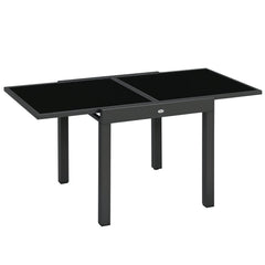 63" Extendable Outdoor Dining Table Patio Table with Aluminum Frame and Tempered Glass Tabletop, Black