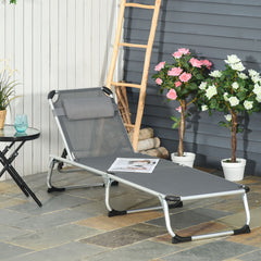 Folding Lounge Chair, Patio Lounger with Headrest, 5-Level Adjustable Backrest, and Aluminum Frame, Black
