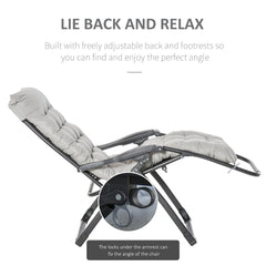 Reclining Zero Gravity Chair with Adjustable Backrest, Folding Garden Sun Lounger, Outdoor Recliner with Removable Cushion and Headrest, Light Grey