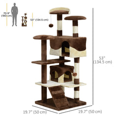 53" Cat Tree Scratching Large Kitten Play House Multi-Level Activity Center Pet Furniture