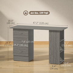 Computer Desk, 47" Writing Table with 3-Tier Shelves and 3 Reversible Drawers for Home Office, Bedroom, Black