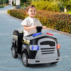 12V Toddler Ride On Rescue Truck with Shovel, Wrench, Ladder, Extinguisher and Safety Hat, 55 lb, Black Police Livery