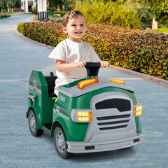 12V Toddler Ride On Rescue Truck with Two 30W Motors, Toy Tools and Safety Hat, 55 lb, Army Green