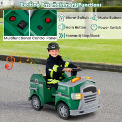 12V Toddler Ride On Rescue Truck with Two 30W Motors, Toy Tools and Safety Hat, 55 lb, Army Green