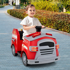 12V Toddler Ride On Fire Truck with Ladder, Extinguisher, Shovel, Wrench and Safety Hat, 55 lb, Red