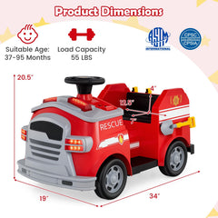 12V Toddler Ride On Fire Truck with Ladder, Extinguisher, Shovel, Wrench and Safety Hat, 55 lb, Red