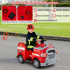 12V Toddler Ride On Fire Truck with Ladder, Extinguisher, Shovel, Wrench and Safety Hat, 55 lb, Red
