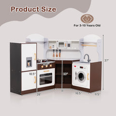 Espresso Corner Play Kitchen with Washing Machine, Ice Maker and Chef Suit for Kids