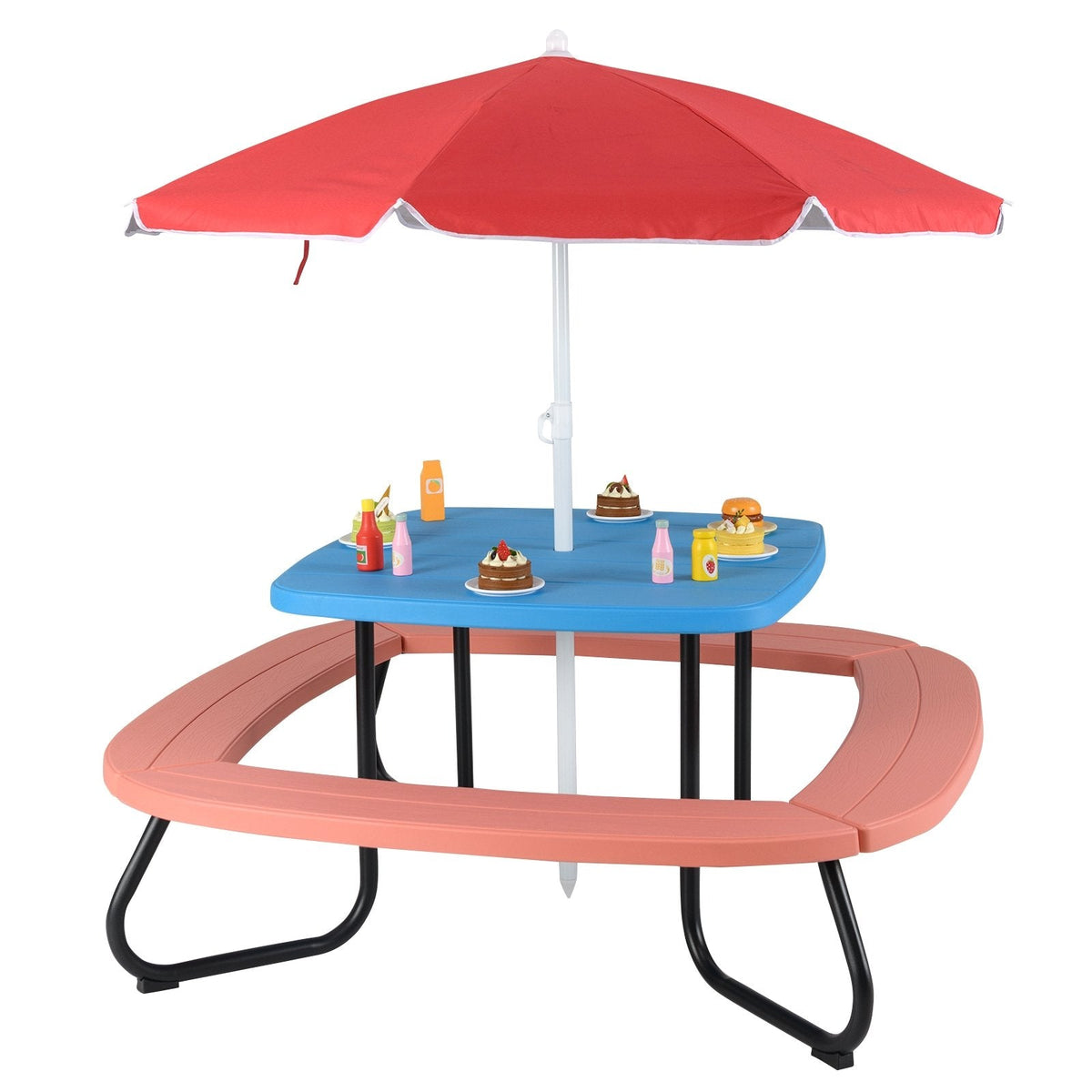 Toddler Outdoor Activity Table with Adjustable and Collapsible Umbrella-Blue