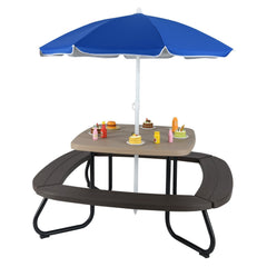 Toddler Outdoor Activity Table with Adjustable and Collapsible Umbrella-Brown
