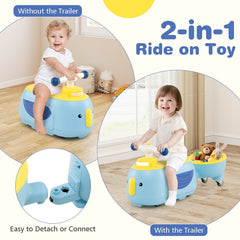 Toddler Ride on Toy with Trailer and Light Music-Blue