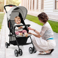 Toddler Travel Stroller for Airplane with Canopy and Adjustable Backrest-Gray