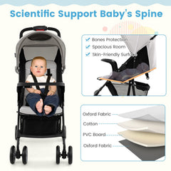 Toddler Travel Stroller for Airplane with Canopy and Adjustable Backrest-Gray