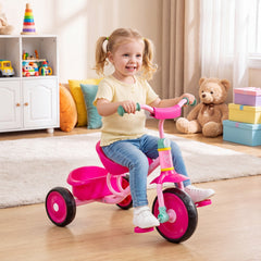 Toddler Tricycle for Boys and Girls 2-5 Years Old, with Removable Rear Storage Basket-Pink
