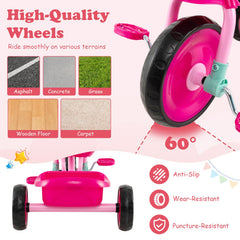 Toddler Tricycle for Boys and Girls 2-5 Years Old, with Removable Rear Storage Basket-Pink