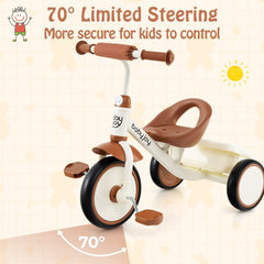 Toddler Tricycle Kids Trike with Adjustable Seat and Basket Aged 3-5 Years Old-Beige