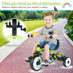 Toddler Tricycle with 3-Position Seat and Storage Basket for Kids-Green