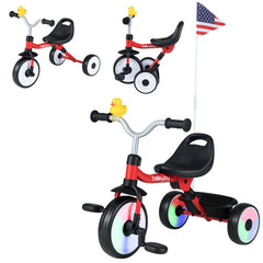 Toddler Tricycle with 3-Position Seat and Storage Basket for Kids-Red