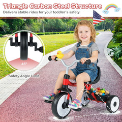Toddler Tricycle with 3-Position Seat and Storage Basket for Kids-Red