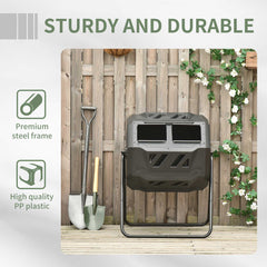 43 Gallon (160L) Tumbling Compost Bin Outdoor Dual Chamber 360° Rotating Composter with Sliding Doors, Solid Steel Frame and Gloves, Black