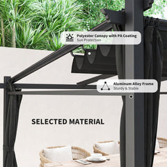 Metal Pergola with Sliding Roof Canopy, Retractable Pergola Canopy, 10' x 10', Beige