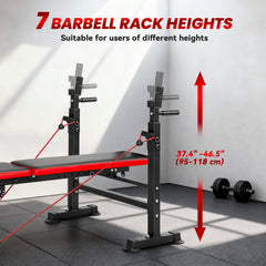 Adjustable Weight Bench with Squat Rack, Incline Flat Bench Press with Barbell Rack for Home Gym, 660 lbs Capacity