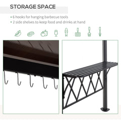 Outdoor Hardtop Grill Gazebo Cooking BBQ Canopy w/ 6 Hooks for Utensils and Double Vented PC Roof, Coffee