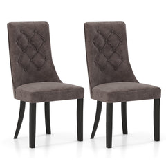 Set of 2 Tufted High Back Dining Chairs, Grey Velvet with Rubber Wood Legs