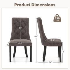 Set of 2 Tufted High Back Dining Chairs, Grey Velvet with Rubber Wood Legs