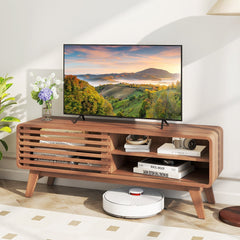 TV Stand for TVs up to 55 inches with Sliding Door and Adjustable Shelves for Living Room-Brown